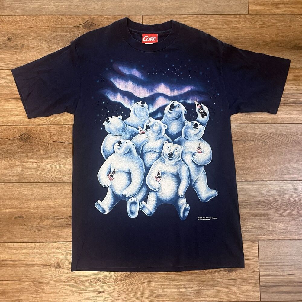 Vintage 1994 Coke Coca-Cola Polar Bear T-Shirt Double-Sided Size L USA Made